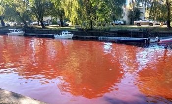 El Río Tigre se tiñó de rojo: creen que una empresa volcó químicos