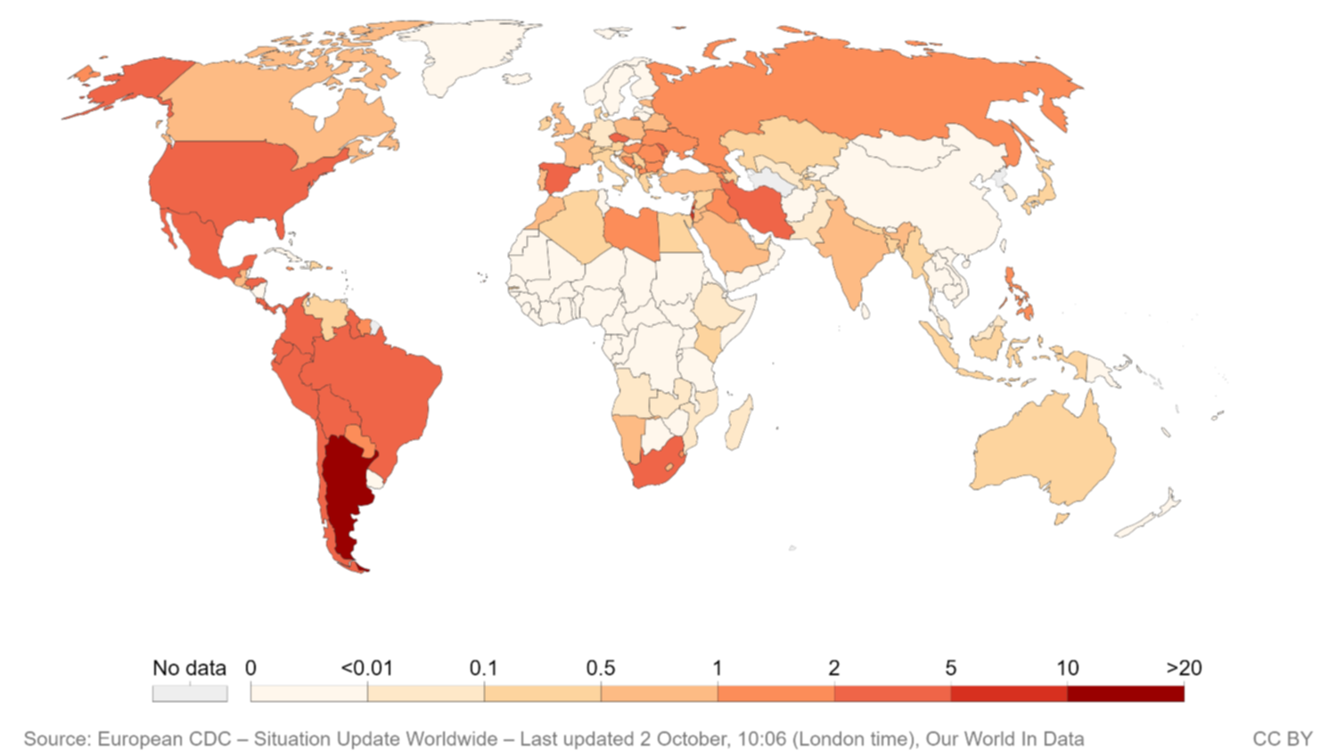 Coronavirus: Argentina es el país con más muertes por millón de habitantes en un día
